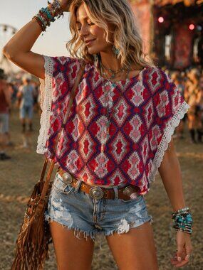 475 - โค๏ธ๐๐ค Takara Cropped Boho Top โ Size s ๐ค๐โค๏ธ